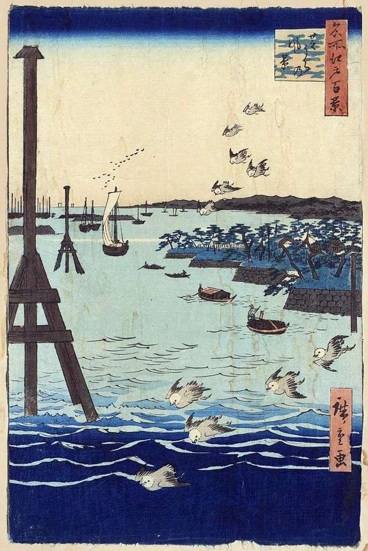 Бухта в Сибаура. Картина, графіка, японські мотиви, пейзажі   Утагава Хиросигэ