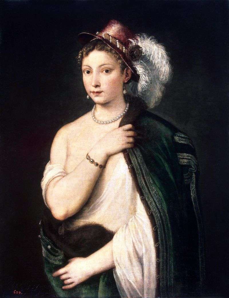 Портрет молодої жінки в капелюсі з пером   Тіціан Вечелліо